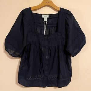 NWT Navy Bubble Sleeve Top